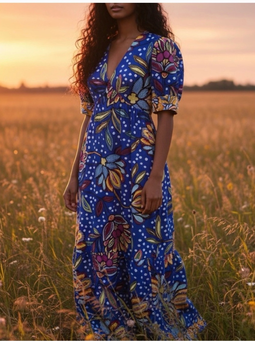 Tabitha Brown X Target | Blue Bright Floral Print Maxi Dress Pockets Summer NWT